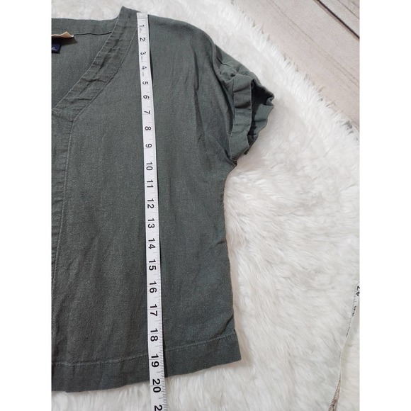 Universal Threads Womens Crop Top Boxy Minimalist Linen Blend V-Neck Green SZ XS - Picture 6 of 6